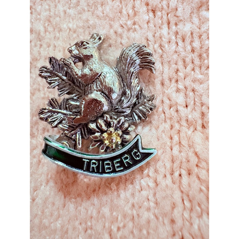 Vintage Triberg Germany Squirrel Black Forest Silver Tone Enamel Brooch Pin